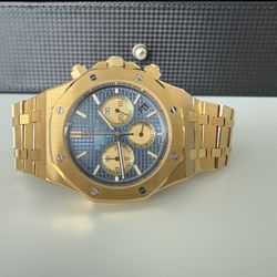 Men Luxury Watch Gold And Dark Navy Blue Indented Chronographs Panda 