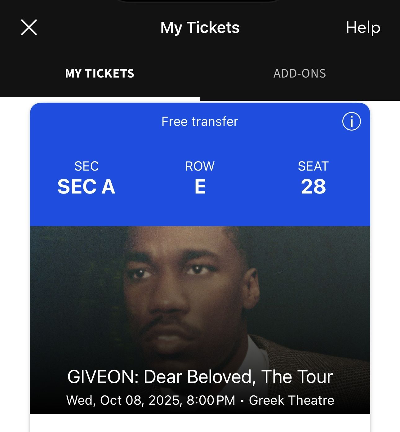 Giveon Concert Ticket