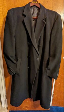 Men's black London Fog long overcoat.