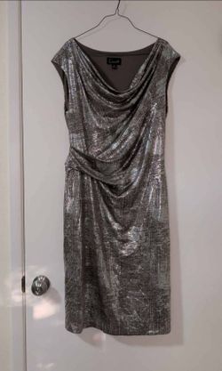 Connected Apparel Silver Metallic Cowl Neck Dress