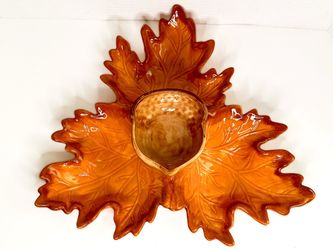 Vintage Autumn Leaf & Acorn Ceramic Serving Dish