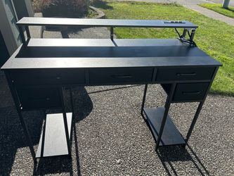 Black computer desk with monitor stand