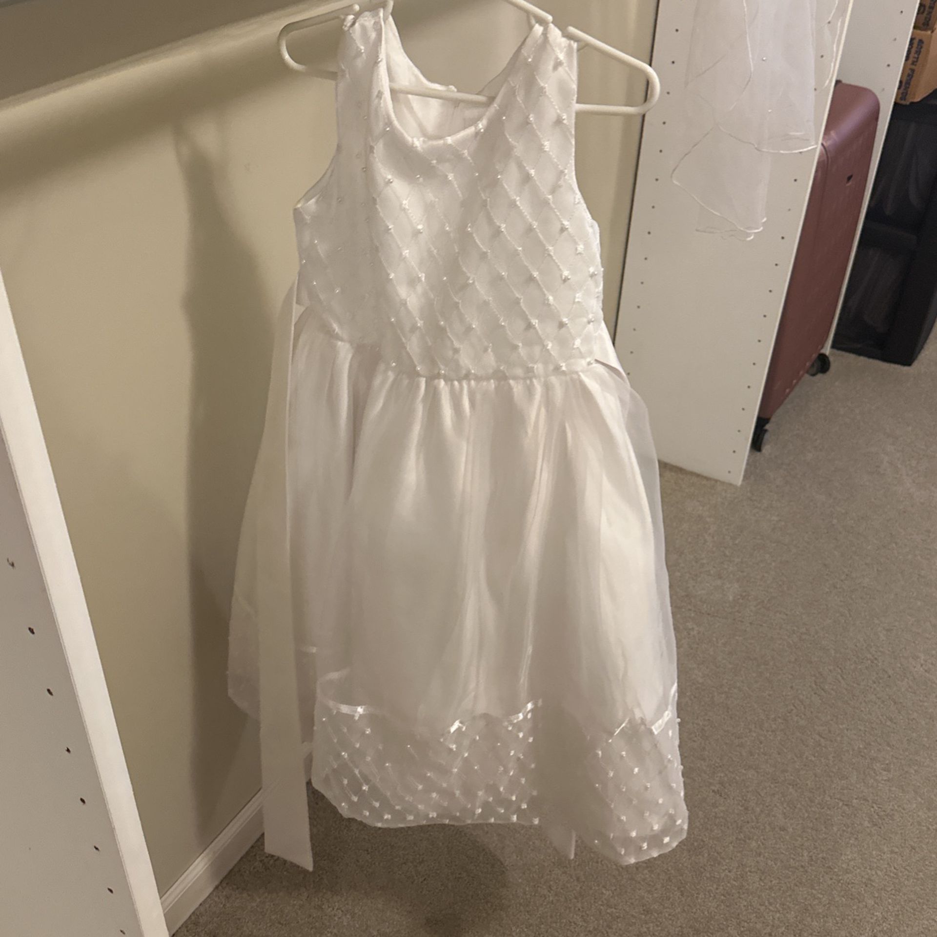 First Communion Or flower girl Dress (size 6) And Veil 