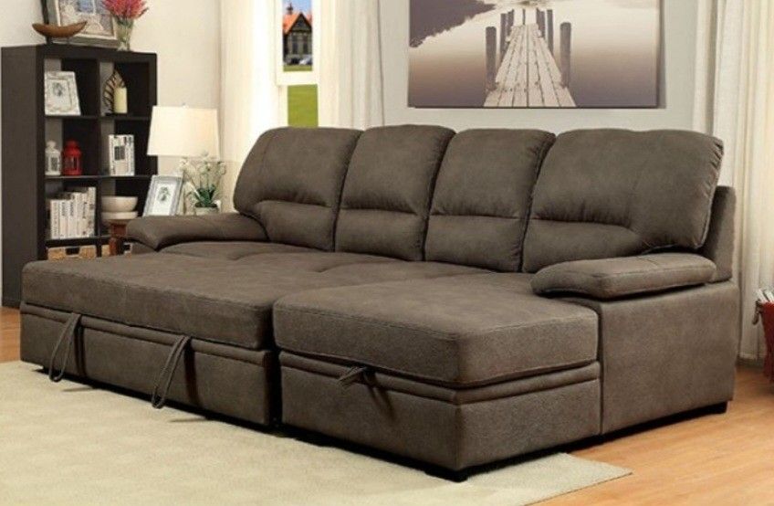 Brand New Brown Plush Sectional Sofa Storage Sleeper