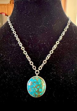 Retired, Lois Hill 18” Adjustable, Sterling & Mosaic Turquoise Necklace 22.7g