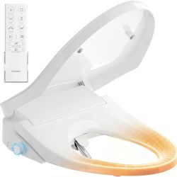 Heated Smart Toilet Seat with Feminine Wash & Dryer, Elongated Bidet with Adjustable Water Temperature, Pressure & Nozzle Position, Easy Installation 