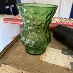 Vintage E. O. Brody Co.Emerald Green Crinkle Glass Vase 8" Tall