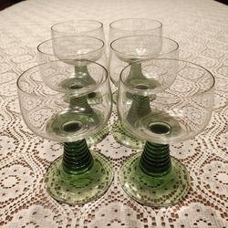 Vintage German Green Stemmed Wine Glasses