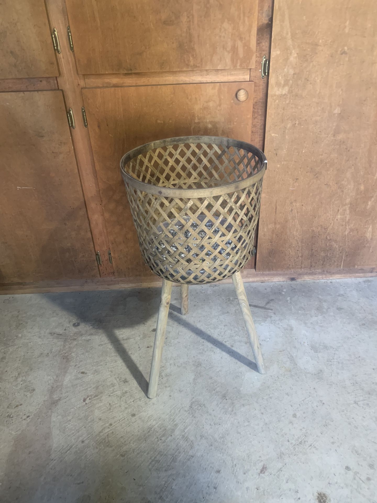Woven Plant Stand With 3 Bamboo Legs