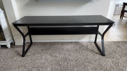 Black Modern Metal and Wooden Extra Long Desk/2-Person Workstation with Bookshelf
