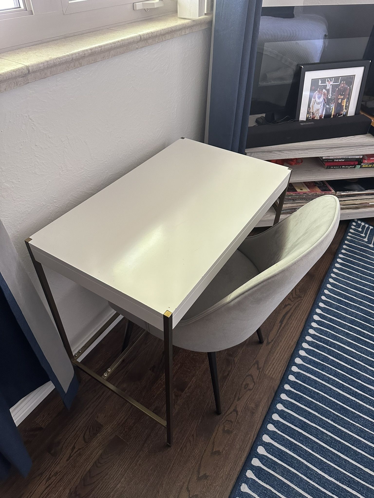 West Elm - Zane Mini Desk, White Lacquer/Antique Brass