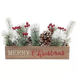 Merry Christmas Flocked Pine & Berries Arrangement