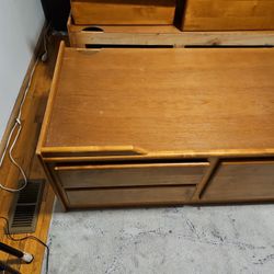 Mildly used Slpit Wooden Bed Frame w/Drawers  