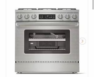 36 in. 6-Burners Slide-in Gas Range in Stainless Steel with Air Fry Technology and Steam Clean
