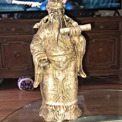 Bronze Statue Lu Xing Chinese God Of Prosperity 14" Tall 9.6 Pounds 