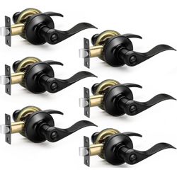 Paquete de 6 manijas de puerta negras mate con palancas de privacidad, cerraduras de puerta para dormitorio y baño estilo ondulado resistentes, perill