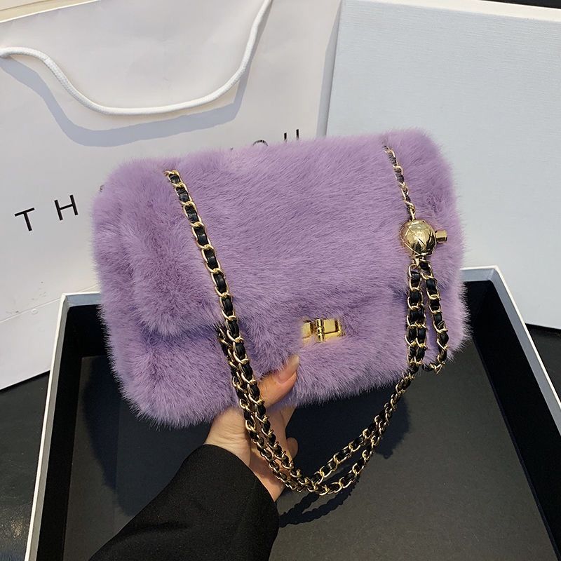 High-end plush bag women's 2025 new fashion autumn and winter fur bag small fragrance chain bag one-shoulder cross-body bag
