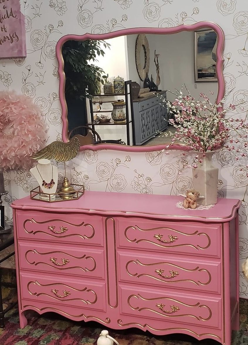 Pink Dresser With Mirror 