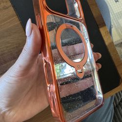 NEW Orange Chrome & Glitter iPhone 17 Pro Max Case w/360 Rotating MagSafe Stand