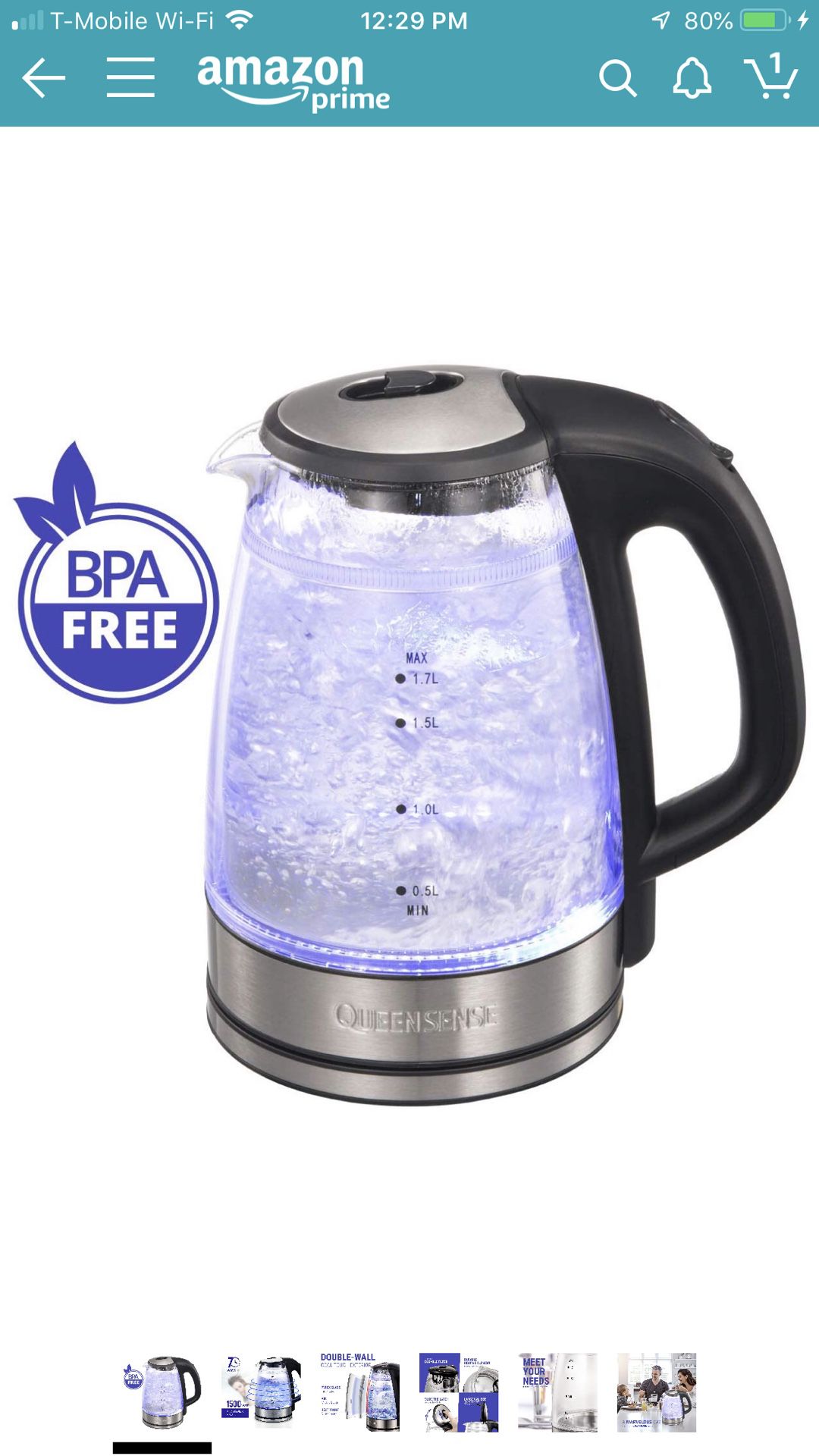 Brand new Electric Water Kettle Glass Double Wall Cordless with Blue LED Light, 1.7L 1500W Tea Kettle, Fast Water Boiler, Automatic Shutoff, Boil Dry