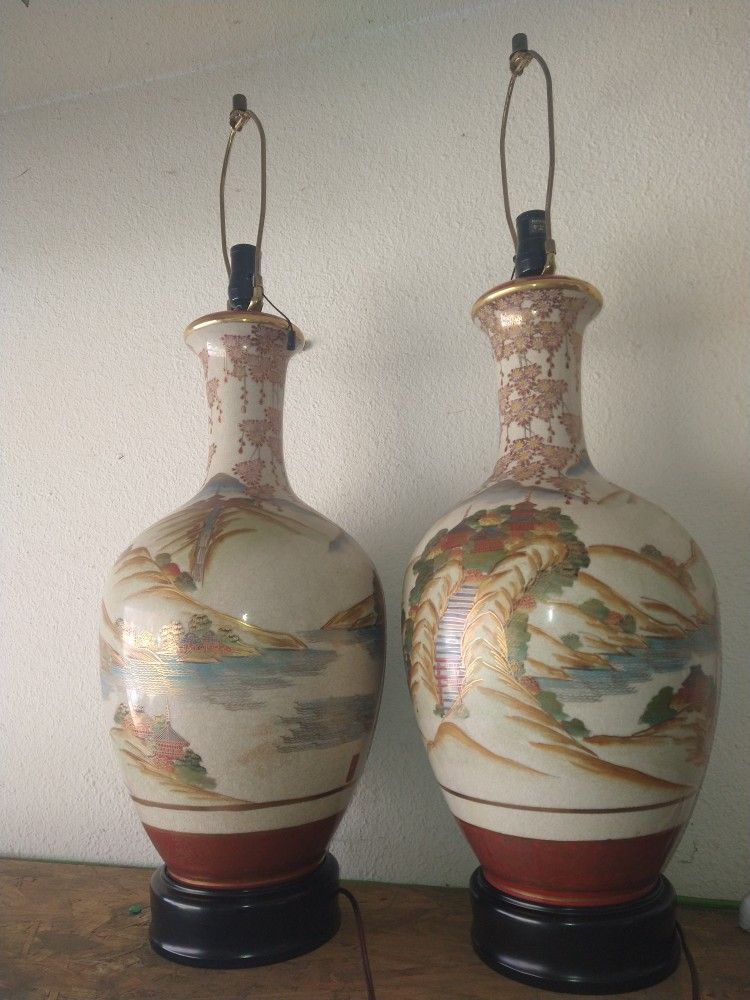 Japanese Porcelain Kutani  Lamp s