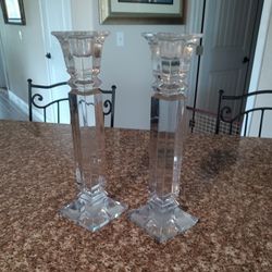 2 Tall Glass Candle Holders 