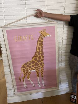 Pottery Barn Kids Lg Painted Canvas Safari Giraffe Wall Hanging