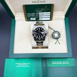2010 Rolex Submariner Date 40mm two tone 18k yellow gold & stainless steel Black dial 116613LN ceramic bezel box and card full set