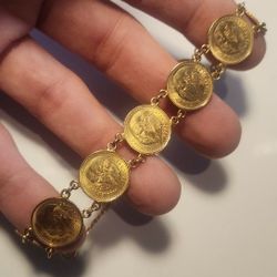 1945 Dos PESO (9) Coin 90% Pure Gold Bracelet ◇ 23.17g