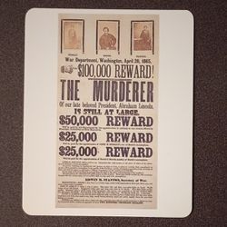 Civil War Wanted Poster Murder President Abraham Lincoln Assassination Broadside Booth Knowledge Card Vintage Glossy Collectible Photo
