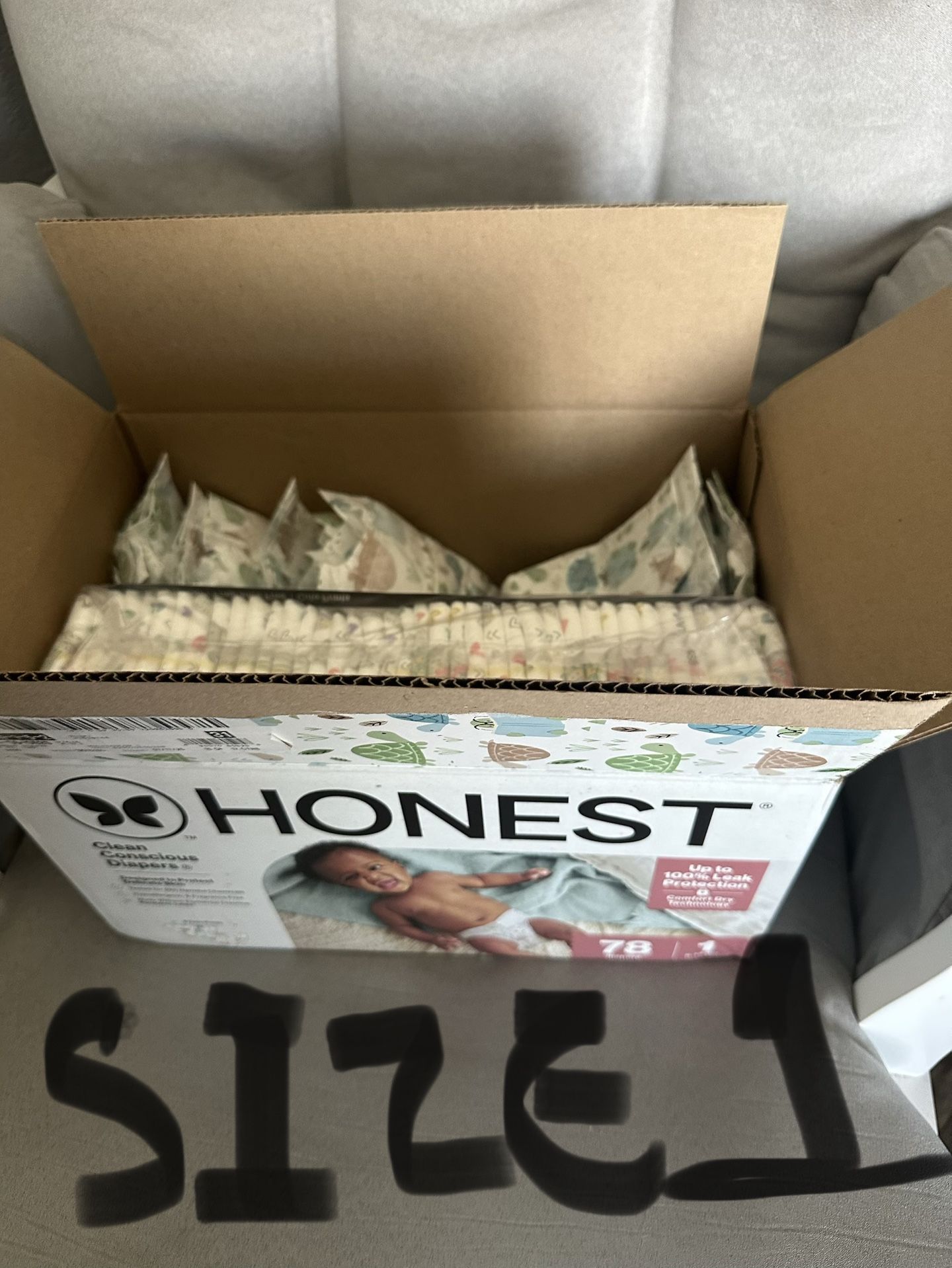 51 Size 1 Honest Diapers. Baby Outgrew Before Finishing Box