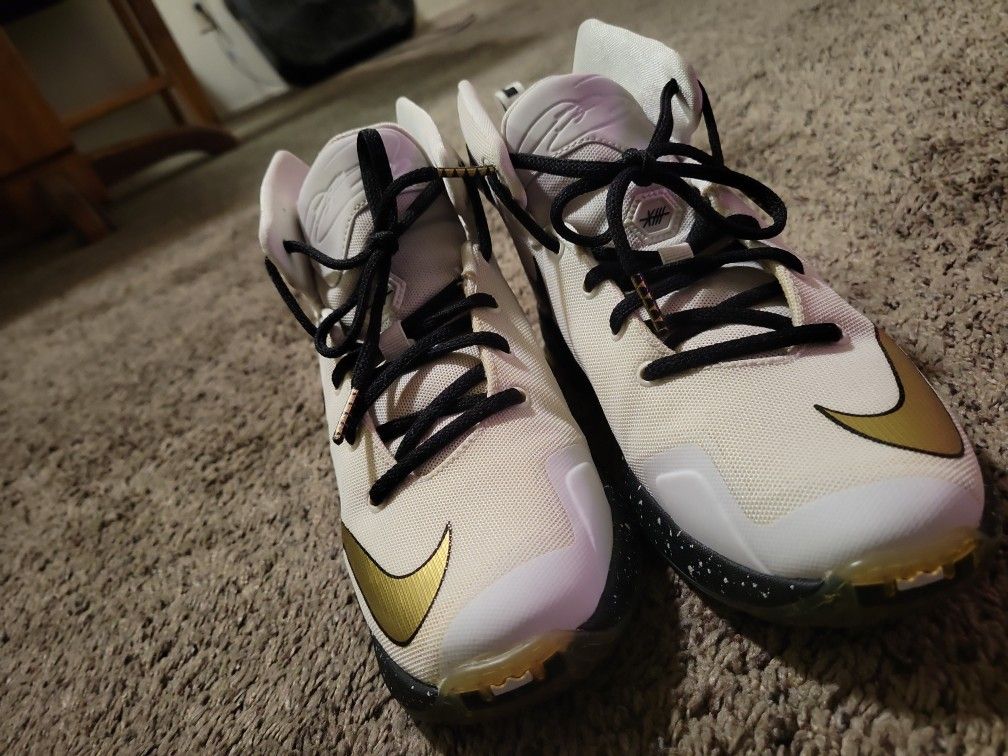 Nike Lebron XIII GS Boys White Metallic Gold Black Basketball Shoe