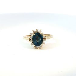 Ladies 14k Yellow Gold Blue Topaz & Diamond Birthstone Ring Size 6.5 11058859