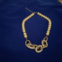 Pearl And Rhinestone Link Necklace