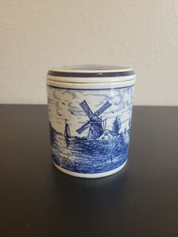 1-PC Vintage Real Crown Delft Blue Windmill Canister aka Delftware Jar or Container