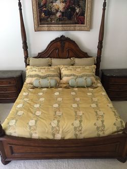 AMERICAN DREW 5 pieces BEDROOM Suite w/ King Upholstered Panel Carved Bed Set