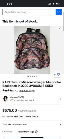 Tumi/ Missoni Backpack 