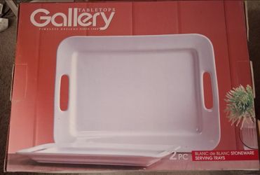 Tabletops Gallery Blanc de Blanc Stoneware Serving Trays 2pc