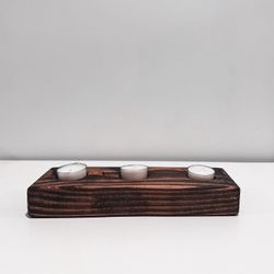 Low Profile Minimal Rustic 3 Candle Holder