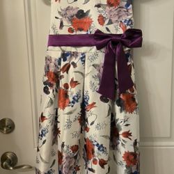 Girls Floral Cap Sleeve Dress w/Purple Bow  (NWOT)