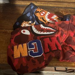 Red Double Hooded Bape Ape Jacket Xl