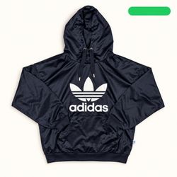 Vintage Adidas Originals Black Satin Trefoil Hoodie XS