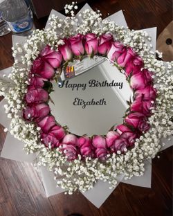 Floral Mirror with Pink Roses and Baby's Breath