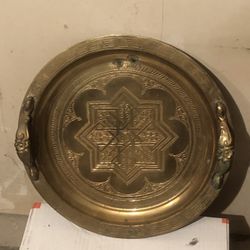 Brass Tray, Ornate Vintage Moroccan Hand Etched