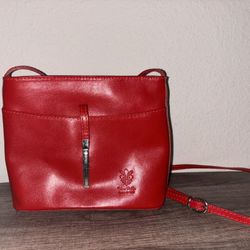 Authentic Vera Pelle Red Italian Leather Crossbody Purse