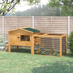 Rabbit Hutch, 2 Story Outdoor Bunny Cage with Slide-Out Tray, Run Cage, Openable Top for Rabbits, Guinea Pig, Yellow