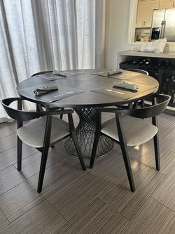 52” Black Wood/Metal Dining Room Table & 4 Chairs