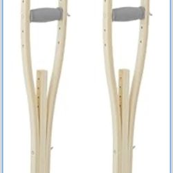 Sammons Preston Wooden Crutches, Adult Size, Latex Free, Sturdy Leg Supports for After Injury or Post Surgery, Adjustable Height and Handle Crutches f