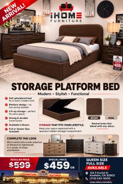 QN STORAGE  LIFT UPHOLSTERED PLATFORM FULL SZ AVAILABLE BED