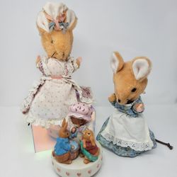 BEATRIX POTTER Peter Rabbit Bundle: 2 Vtg Plush Mice and Musical Figurine